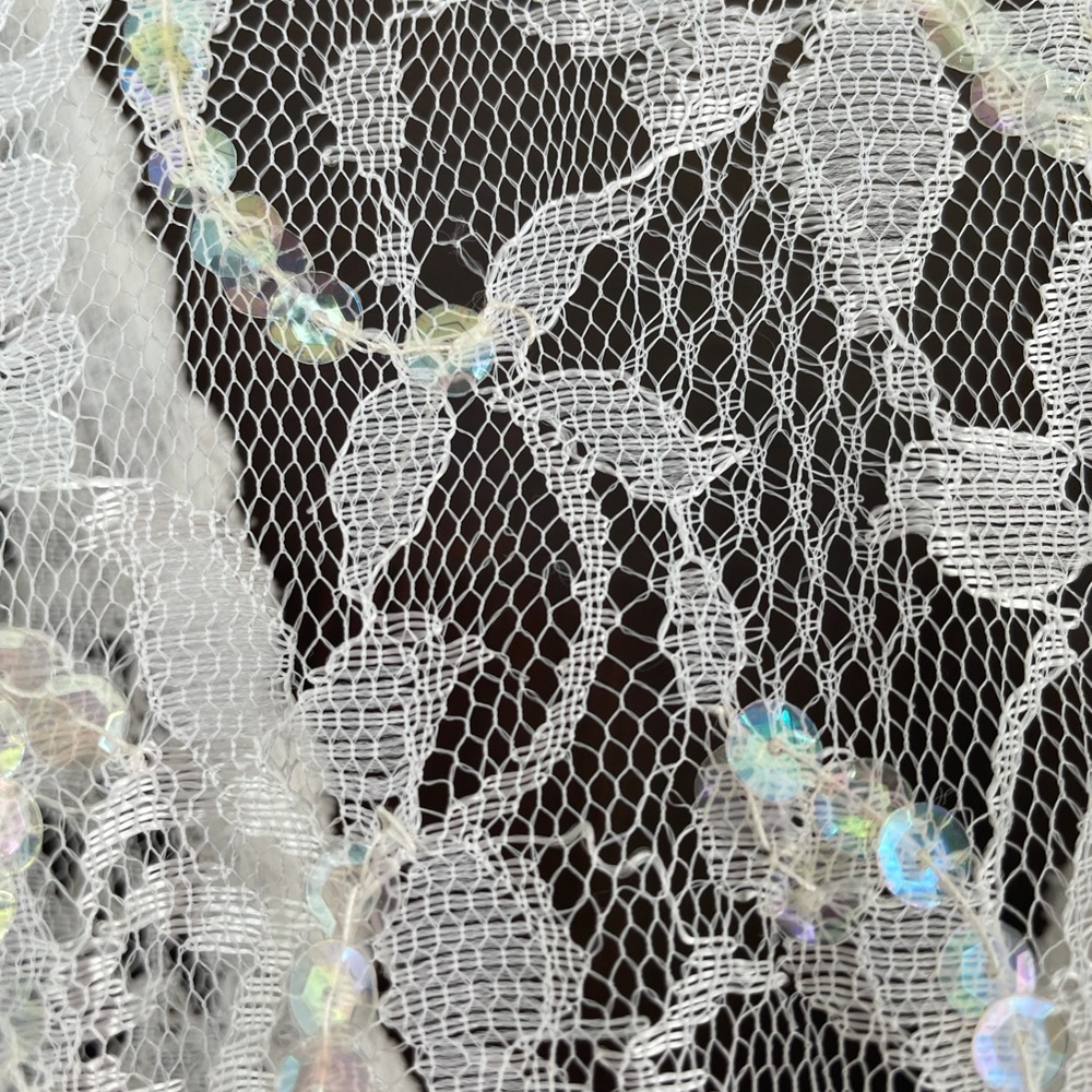 Gunne Sax 80s Puff Sleeve Lace Tulle Wedding Dress Basque Waist Princess Sequin - Picture 7 of 9